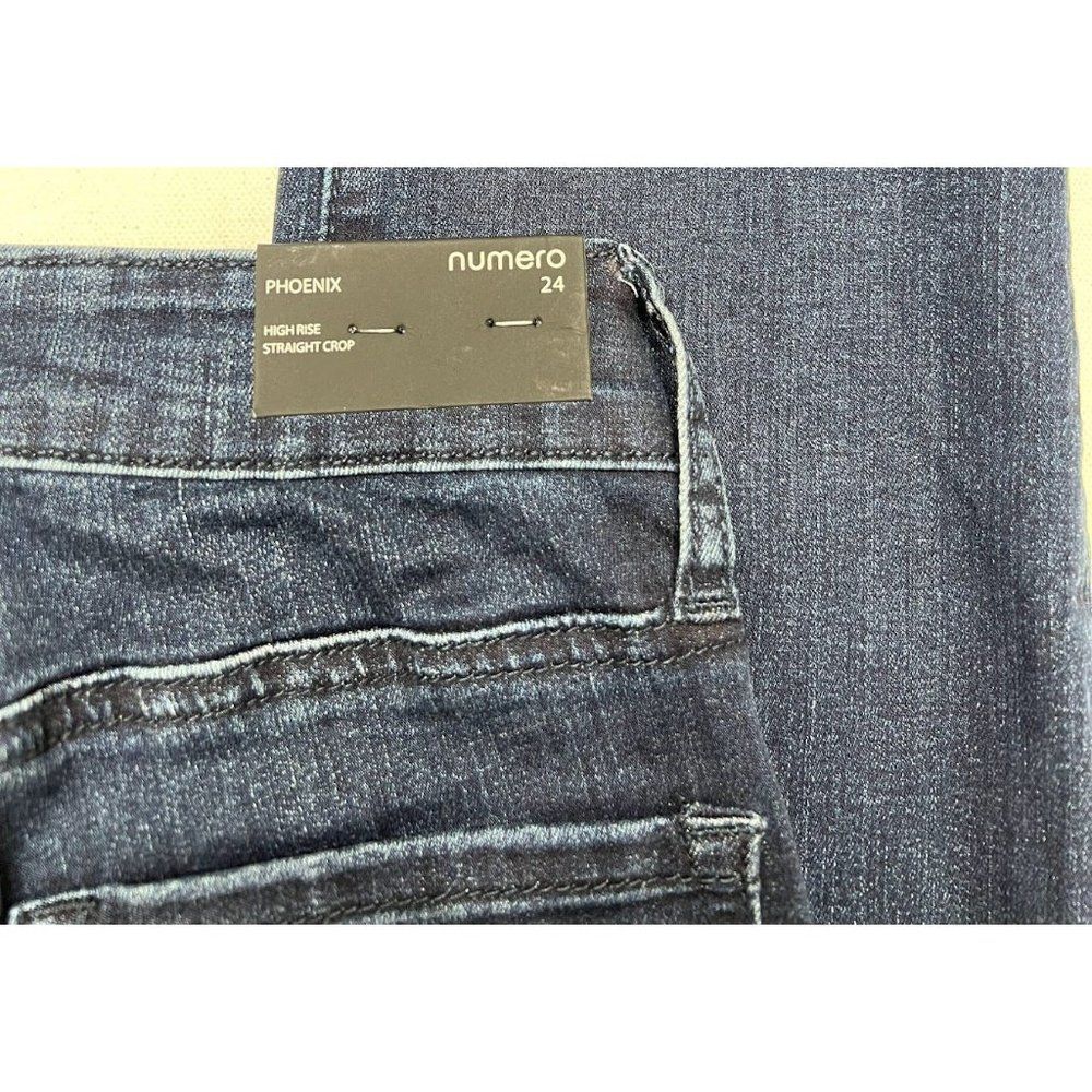 Numero Cropped Jeans Women's 24 XS Dark Blue Stretchy Raw-Hem Faded Pockets NEW - Picture 9 of 11